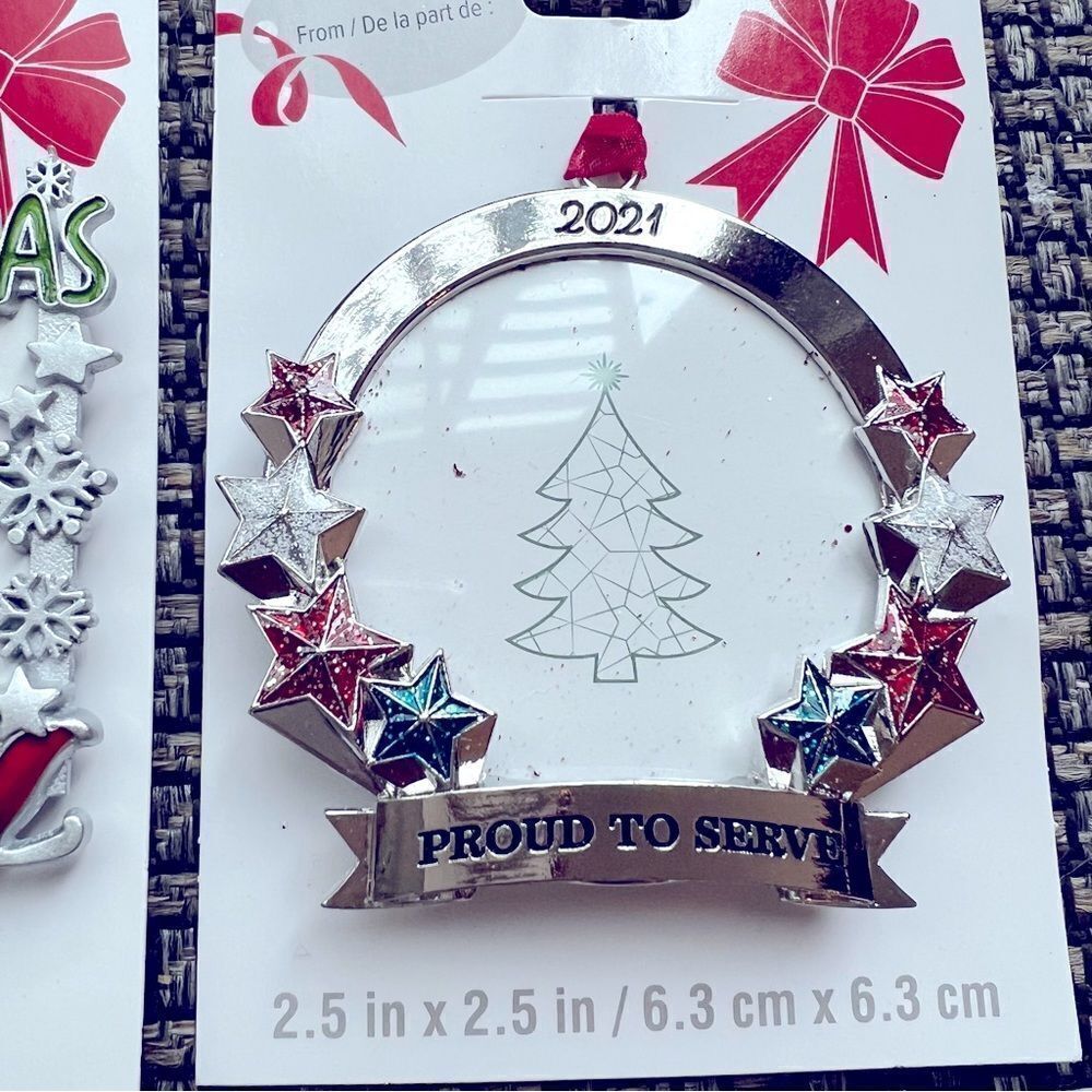 Studio Decor Metal Proud to Serve Picture Frame Christmas Ornament 2021 NWT